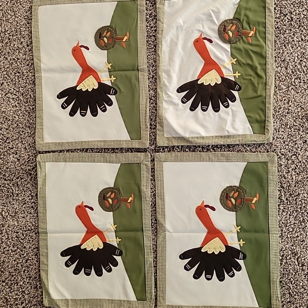 Pottery Barn Kids Turkey Appliqué Placemat Set in Orange, Black and Green